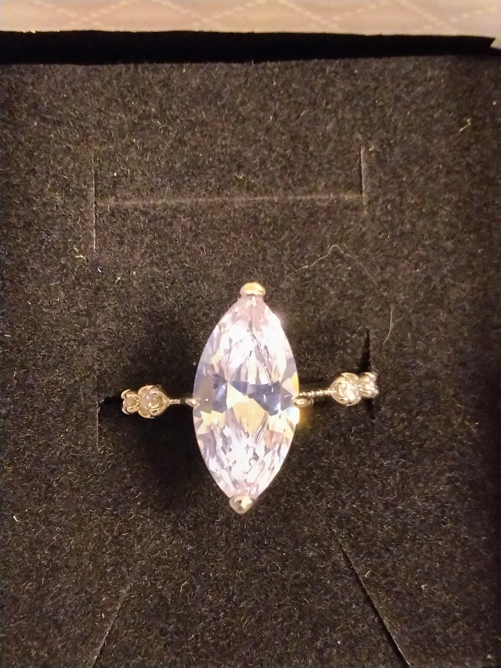 Sterling Silver Ring with Marquise Cut AAA Cubic Zirconia Size 6